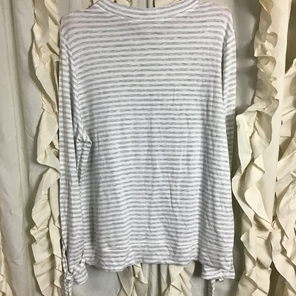 Per Se Striped Tie Cuff Long Sleeve Top Soft Large - Picture 5 of 7